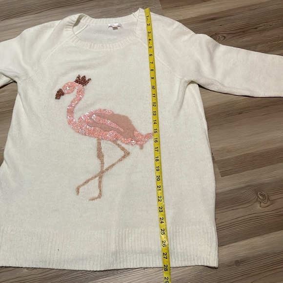 Lauren Conrad Sequined Flamingo Long Sleeve Crewneck Sweater Cream Womens M - Picture 7 of 11